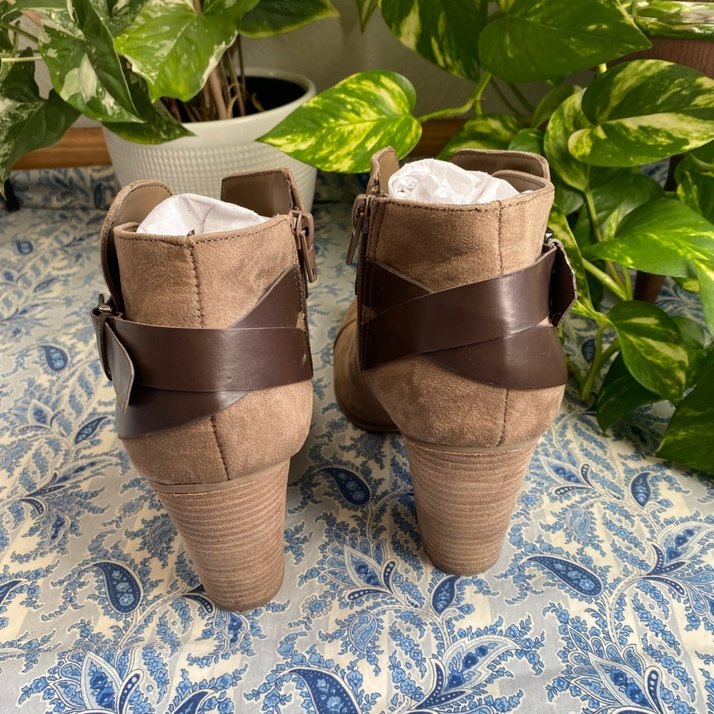 Carlos Ankle Boot Stacked Heel Strap Buckle Beige… - image 5